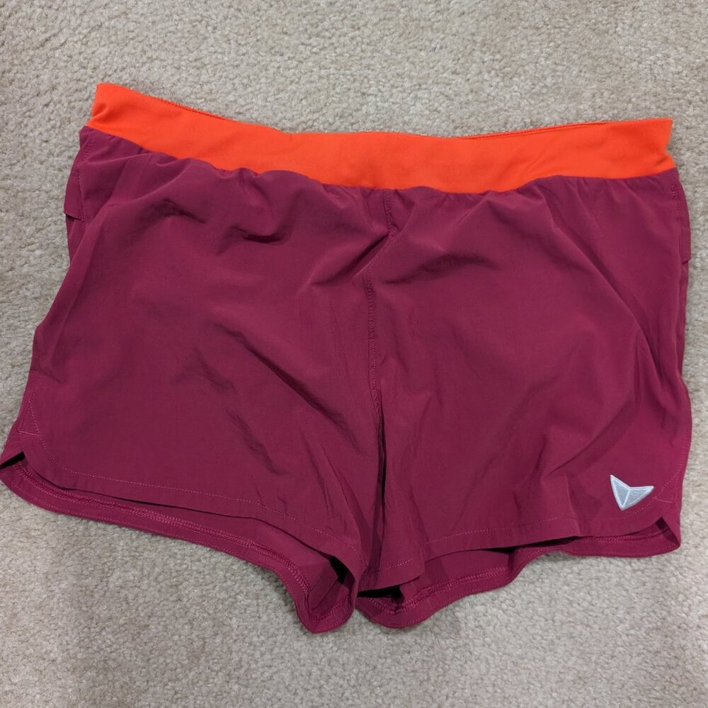 Running shorts w/ liner, L, Maroon/orange